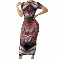 Aotearoa Iwi Ngapuhi Personalised Short Sleeve Bodycon Dress Maori Kowhaiwhai Pattern