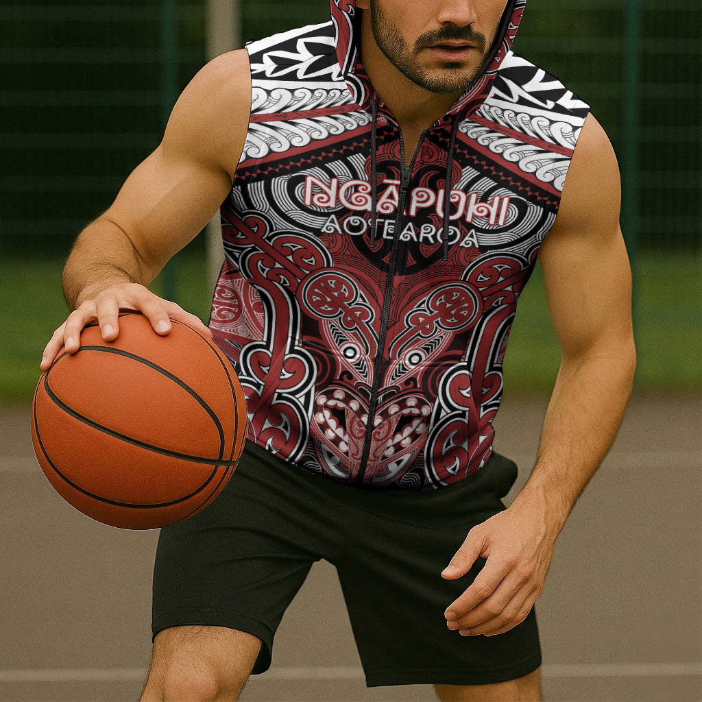 Aotearoa Iwi Ngapuhi Personalised Sleeveless Zip Hoodie Maori Kowhaiwhai Pattern