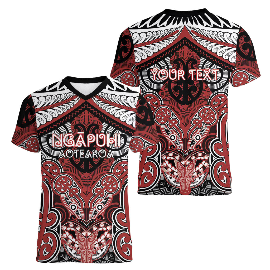 Aotearoa Iwi Ngapuhi Personalised Women V-Neck T-Shirt Maori Kowhaiwhai Pattern