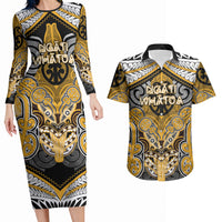 Aotearoa Iwi Ngati Whatua Personalised Couples Matching Long Sleeve Bodycon Dress and Hawaiian Shirt Maori Kowhaiwhai Pattern
