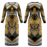 Aotearoa Iwi Ngati Whatua Personalised Couples Matching Long Sleeve Bodycon Dress and Hawaiian Shirt Maori Kowhaiwhai Pattern