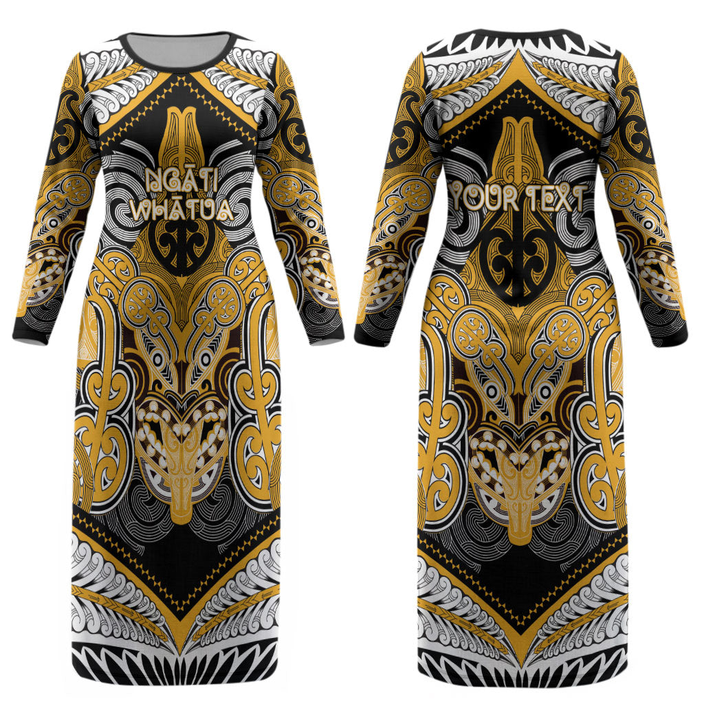 Aotearoa Iwi Ngati Whatua Personalised Couples Matching Long Sleeve Bodycon Dress and Long Sleeve Button Shirt Maori Kowhaiwhai Pattern