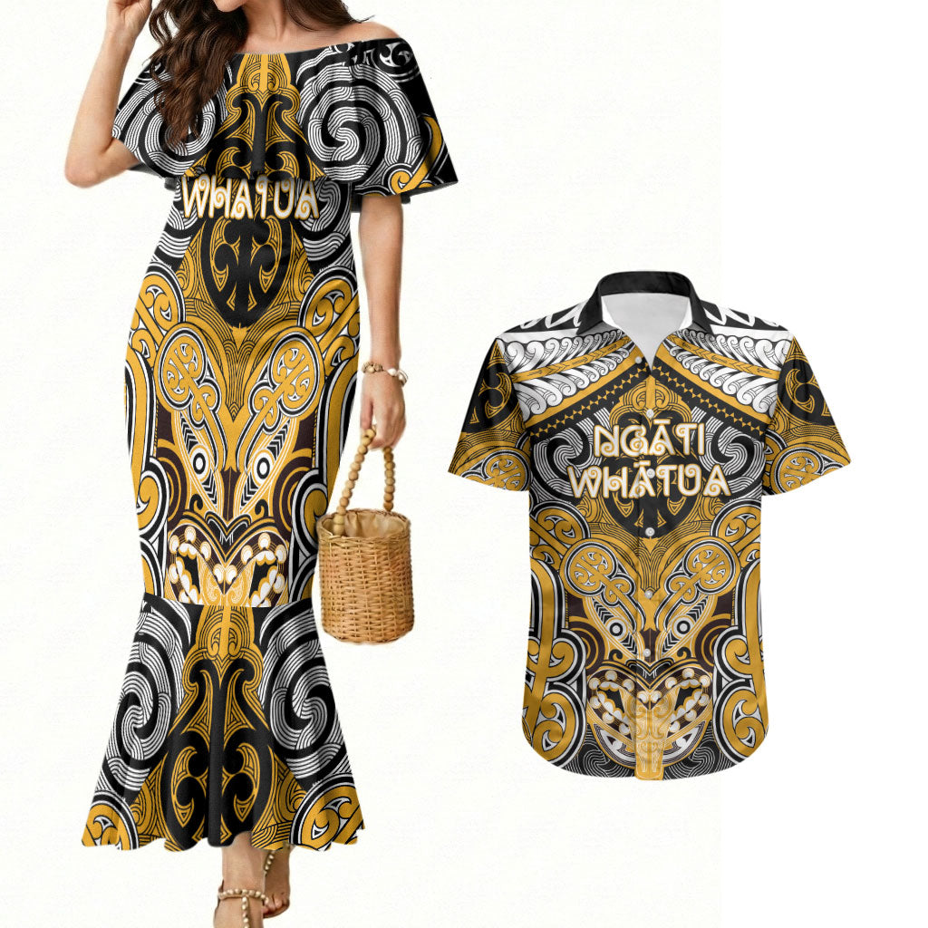 Aotearoa Iwi Ngati Whatua Personalised Couples Matching Mermaid Dress and Hawaiian Shirt Maori Kowhaiwhai Pattern