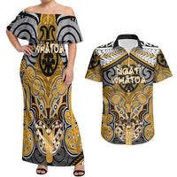Aotearoa Iwi Ngati Whatua Personalised Couples Matching Off Shoulder Maxi Dress and Hawaiian Shirt Maori Kowhaiwhai Pattern