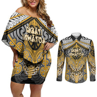 Aotearoa Iwi Ngati Whatua Personalised Couples Matching Off Shoulder Short Dress and Long Sleeve Button Shirt Maori Kowhaiwhai Pattern