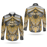 Aotearoa Iwi Ngati Whatua Personalised Couples Matching Off The Shoulder Long Sleeve Dress and Long Sleeve Button Shirt Maori Kowhaiwhai Pattern
