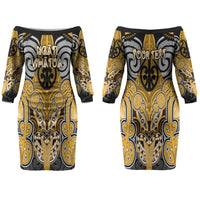 Aotearoa Iwi Ngati Whatua Personalised Couples Matching Off The Shoulder Long Sleeve Dress and Long Sleeve Button Shirt Maori Kowhaiwhai Pattern