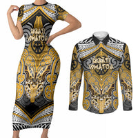 Aotearoa Iwi Ngati Whatua Personalised Couples Matching Short Sleeve Bodycon Dress and Long Sleeve Button Shirt Maori Kowhaiwhai Pattern