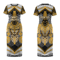 Aotearoa Iwi Ngati Whatua Personalised Couples Matching Short Sleeve Bodycon Dress and Long Sleeve Button Shirt Maori Kowhaiwhai Pattern