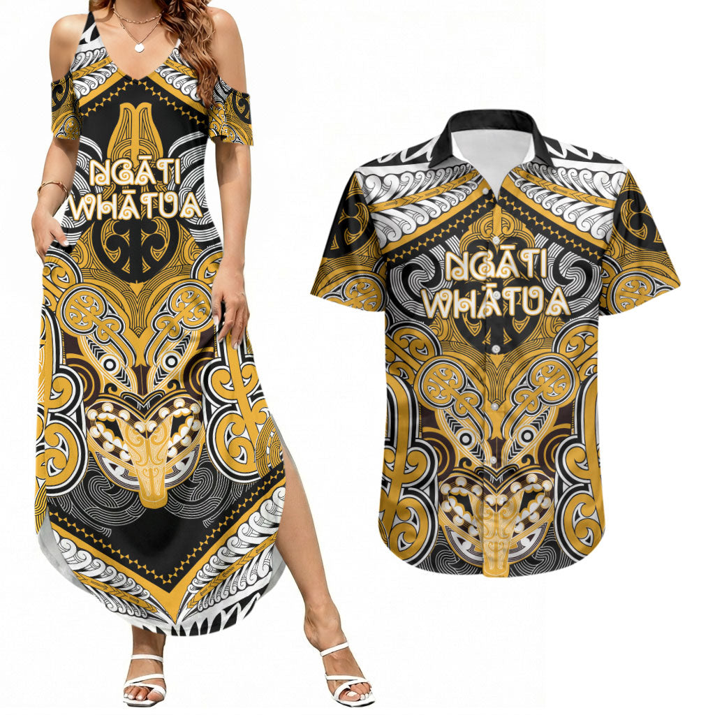 Aotearoa Iwi Ngati Whatua Personalised Couples Matching Summer Maxi Dress and Hawaiian Shirt Maori Kowhaiwhai Pattern