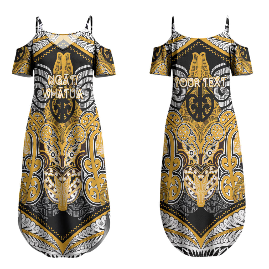 Aotearoa Iwi Ngati Whatua Personalised Couples Matching Summer Maxi Dress and Long Sleeve Button Shirt Maori Kowhaiwhai Pattern