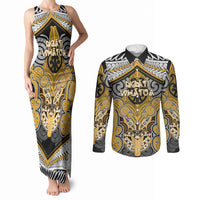 Aotearoa Iwi Ngati Whatua Personalised Couples Matching Tank Maxi Dress and Long Sleeve Button Shirt Maori Kowhaiwhai Pattern