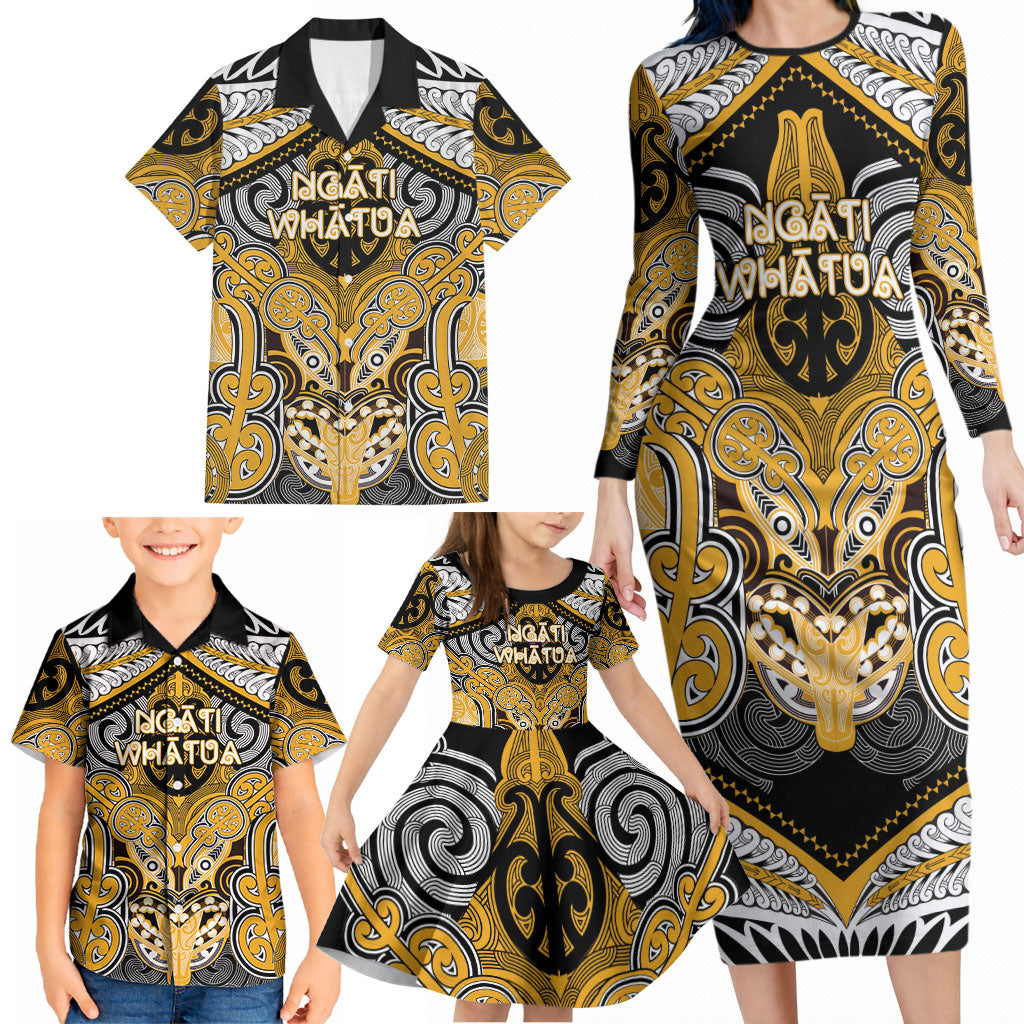 Aotearoa Iwi Ngati Whatua Personalised Family Matching Long Sleeve Bodycon Dress and Hawaiian Shirt Maori Kowhaiwhai Pattern