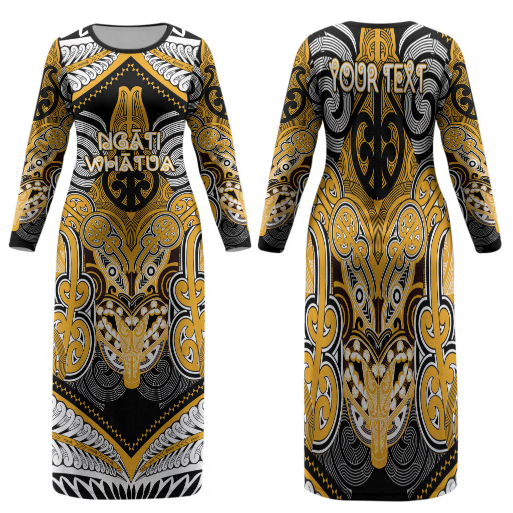Aotearoa Iwi Ngati Whatua Personalised Family Matching Long Sleeve Bodycon Dress and Hawaiian Shirt Maori Kowhaiwhai Pattern