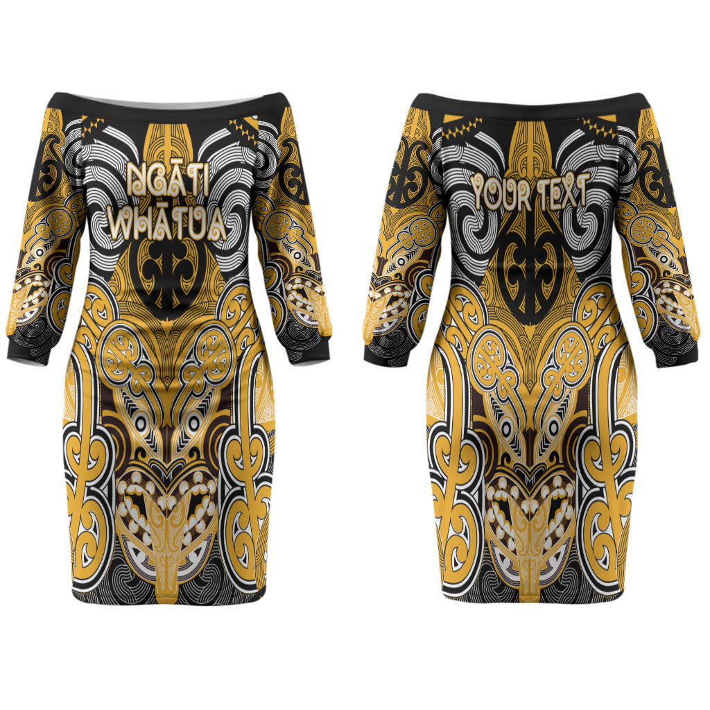 Aotearoa Iwi Ngati Whatua Personalised Family Matching Off The Shoulder Long Sleeve Dress and Hawaiian Shirt Maori Kowhaiwhai Pattern