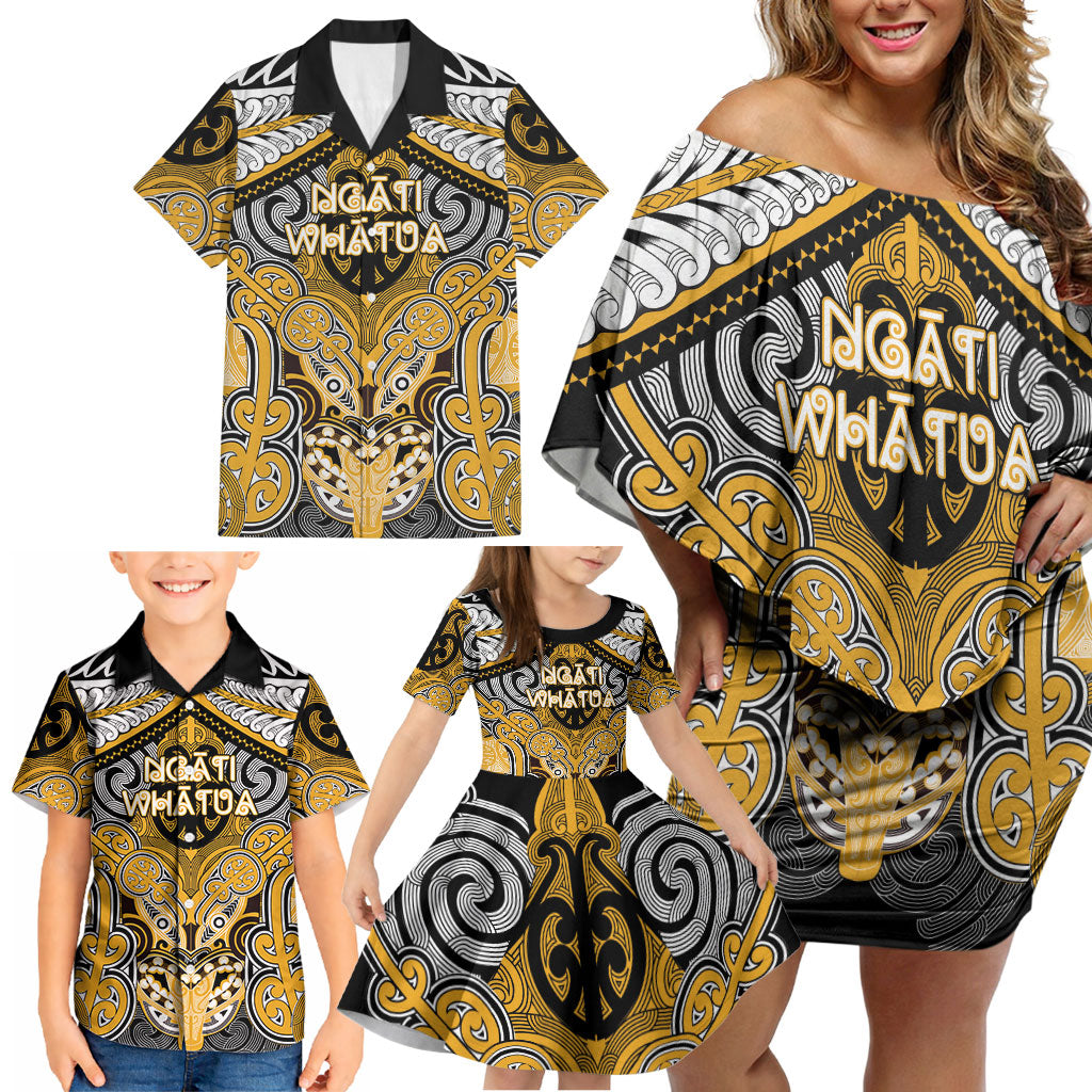 Aotearoa Iwi Ngati Whatua Personalised Family Matching Off Shoulder Short Dress and Hawaiian Shirt Maori Kowhaiwhai Pattern