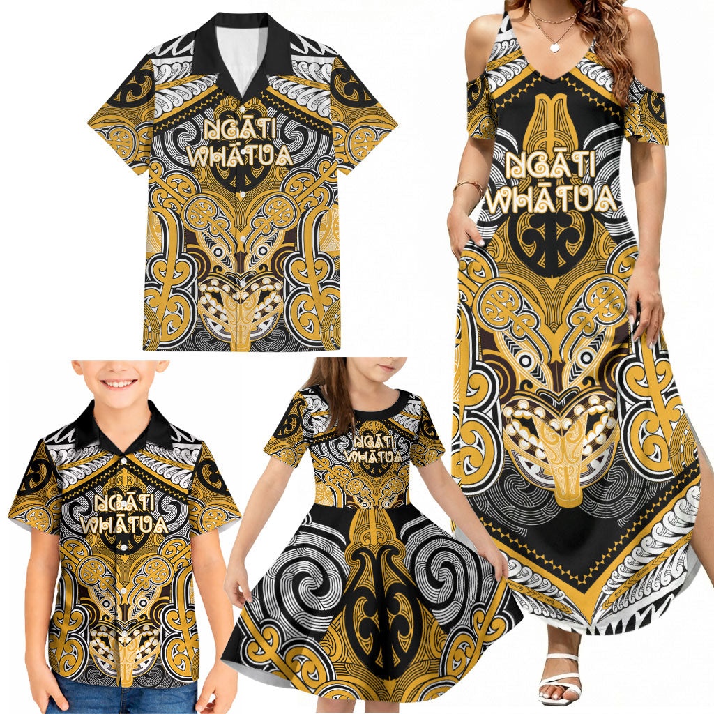Aotearoa Iwi Ngati Whatua Personalised Family Matching Summer Maxi Dress and Hawaiian Shirt Maori Kowhaiwhai Pattern