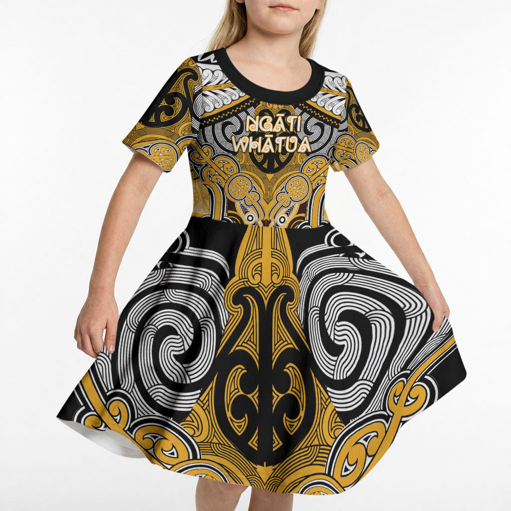 Aotearoa Iwi Ngati Whatua Personalised Kid Short Sleeve Dress Maori Kowhaiwhai Pattern