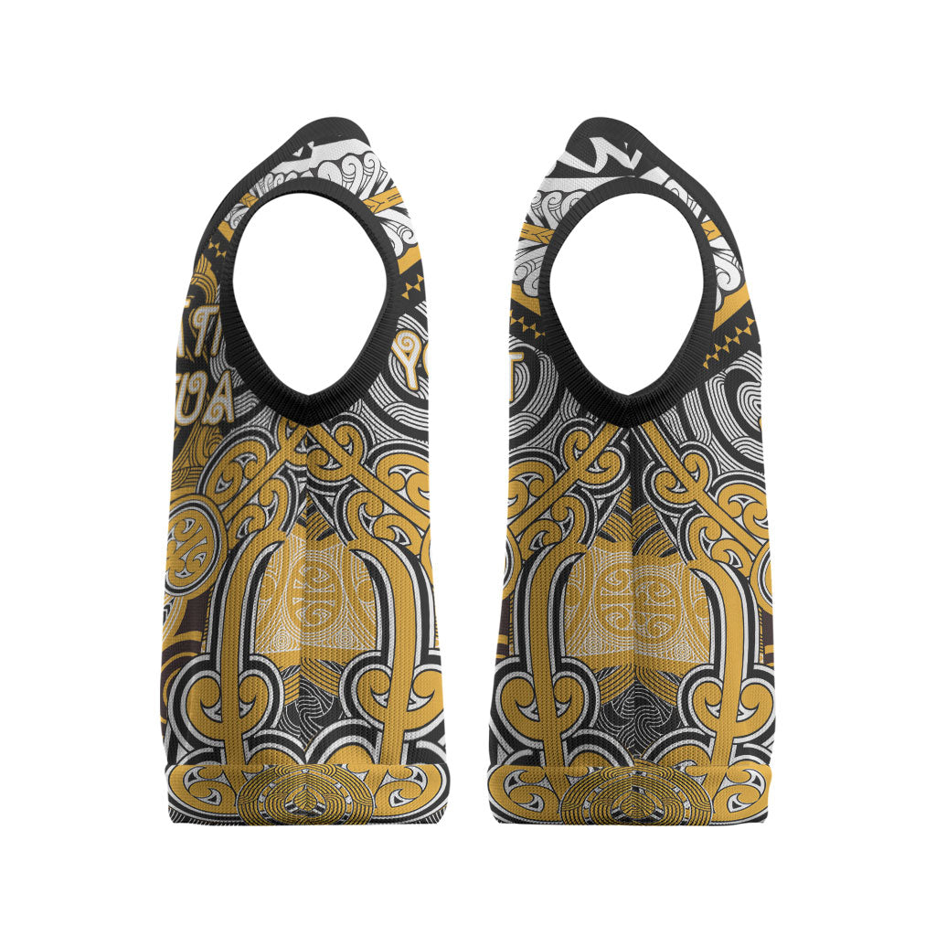 Aotearoa Iwi Ngati Whatua Personalised Christmas Knitted V-Neck Vest Maori Kowhaiwhai Pattern