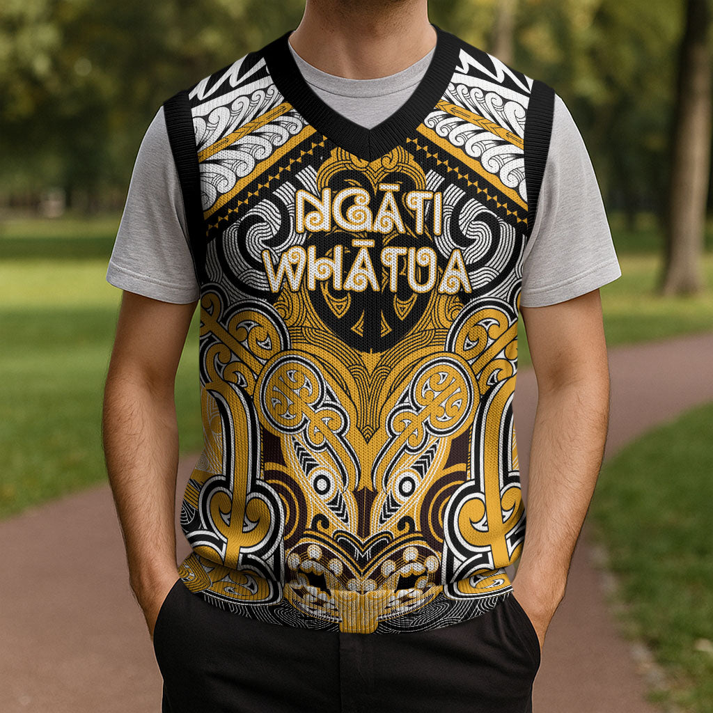 Aotearoa Iwi Ngati Whatua Personalised Christmas Knitted V-Neck Vest Maori Kowhaiwhai Pattern