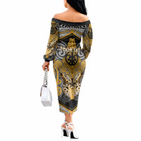 Aotearoa Iwi Ngati Whatua Personalised Off The Shoulder Long Sleeve Dress Maori Kowhaiwhai Pattern