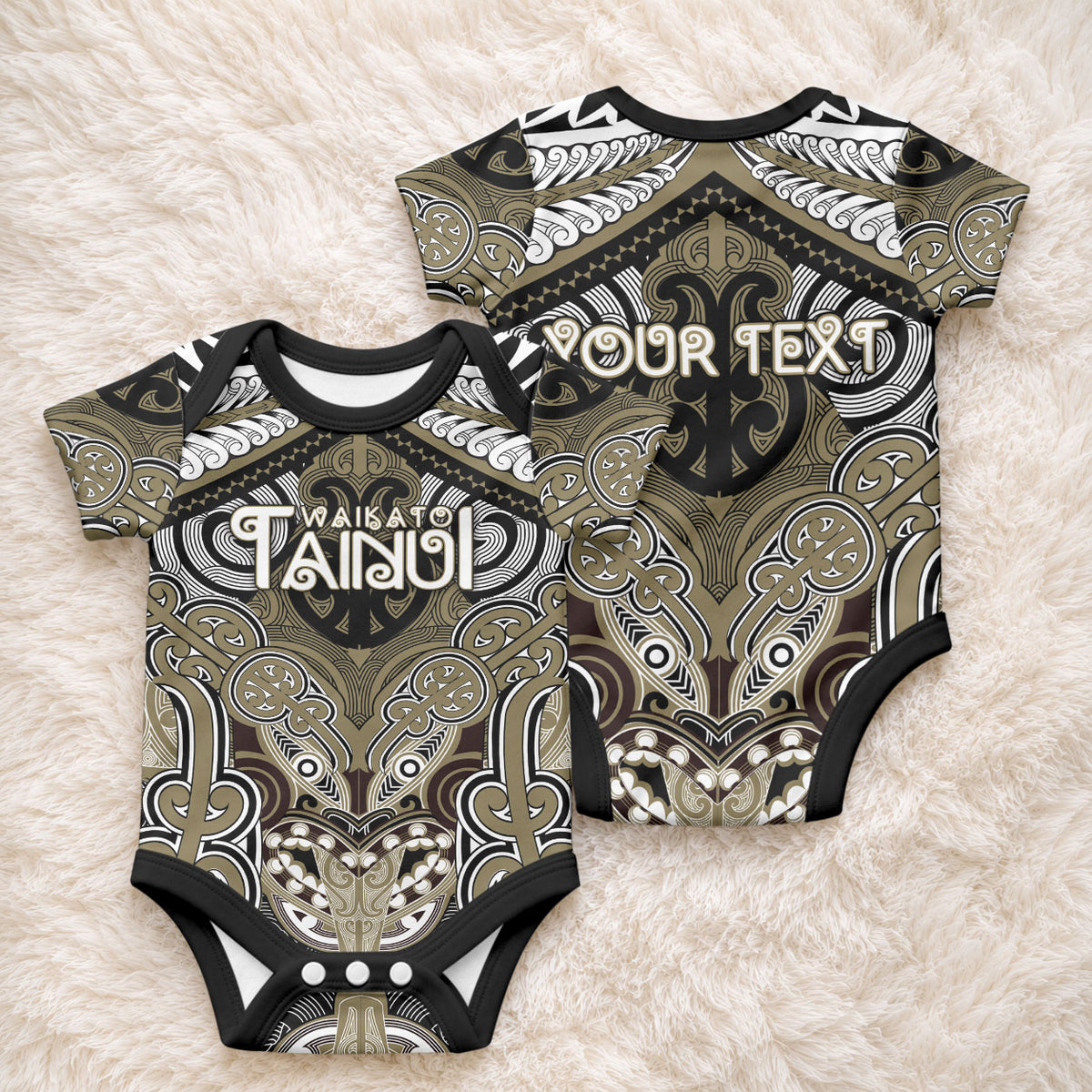 Aotearoa Iwi Waikato Tainui Personalised Baby Onesie Maori Kowhaiwhai Pattern
