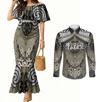 Aotearoa Iwi Waikato Tainui Personalised Couples Matching Mermaid Dress and Long Sleeve Button Shirt Maori Kowhaiwhai Pattern