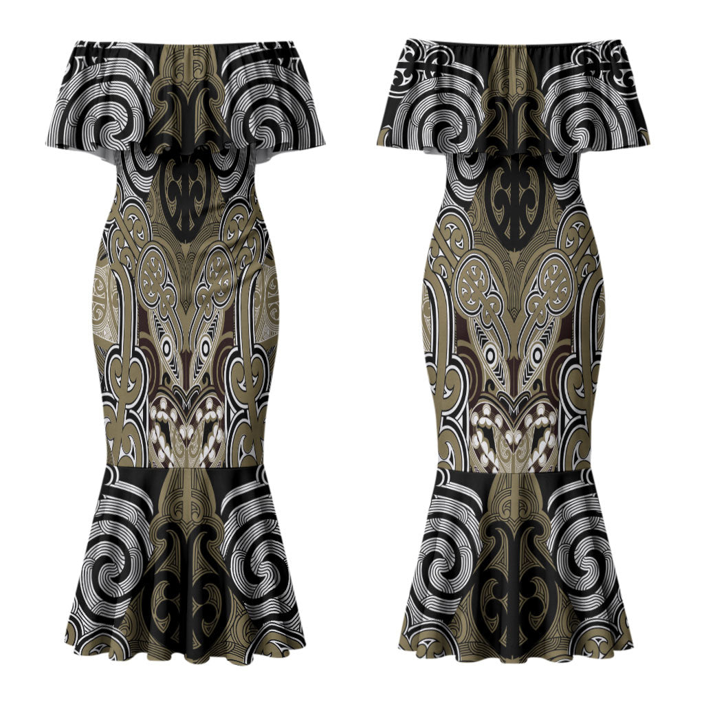 Aotearoa Iwi Waikato Tainui Personalised Couples Matching Mermaid Dress and Long Sleeve Button Shirt Maori Kowhaiwhai Pattern