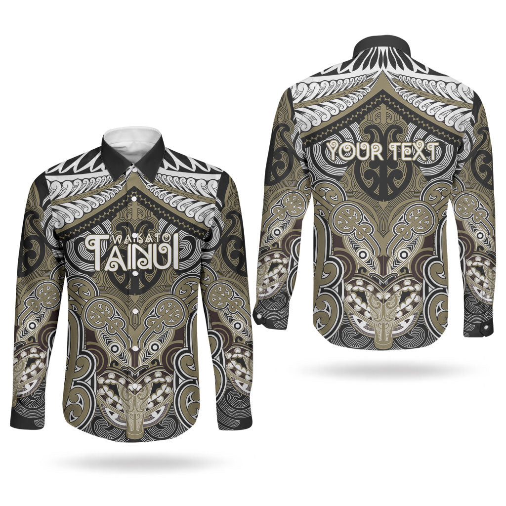 Aotearoa Iwi Waikato Tainui Personalised Couples Matching Puletasi and Long Sleeve Button Shirt Maori Kowhaiwhai Pattern