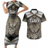 Aotearoa Iwi Waikato Tainui Personalised Couples Matching Short Sleeve Bodycon Dress and Hawaiian Shirt Maori Kowhaiwhai Pattern