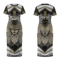 Aotearoa Iwi Waikato Tainui Personalised Couples Matching Short Sleeve Bodycon Dress and Hawaiian Shirt Maori Kowhaiwhai Pattern