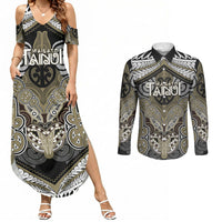 Aotearoa Iwi Waikato Tainui Personalised Couples Matching Summer Maxi Dress and Long Sleeve Button Shirt Maori Kowhaiwhai Pattern