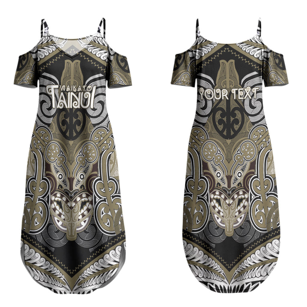 Aotearoa Iwi Waikato Tainui Personalised Couples Matching Summer Maxi Dress and Long Sleeve Button Shirt Maori Kowhaiwhai Pattern