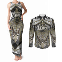Aotearoa Iwi Waikato Tainui Personalised Couples Matching Tank Maxi Dress and Long Sleeve Button Shirt Maori Kowhaiwhai Pattern