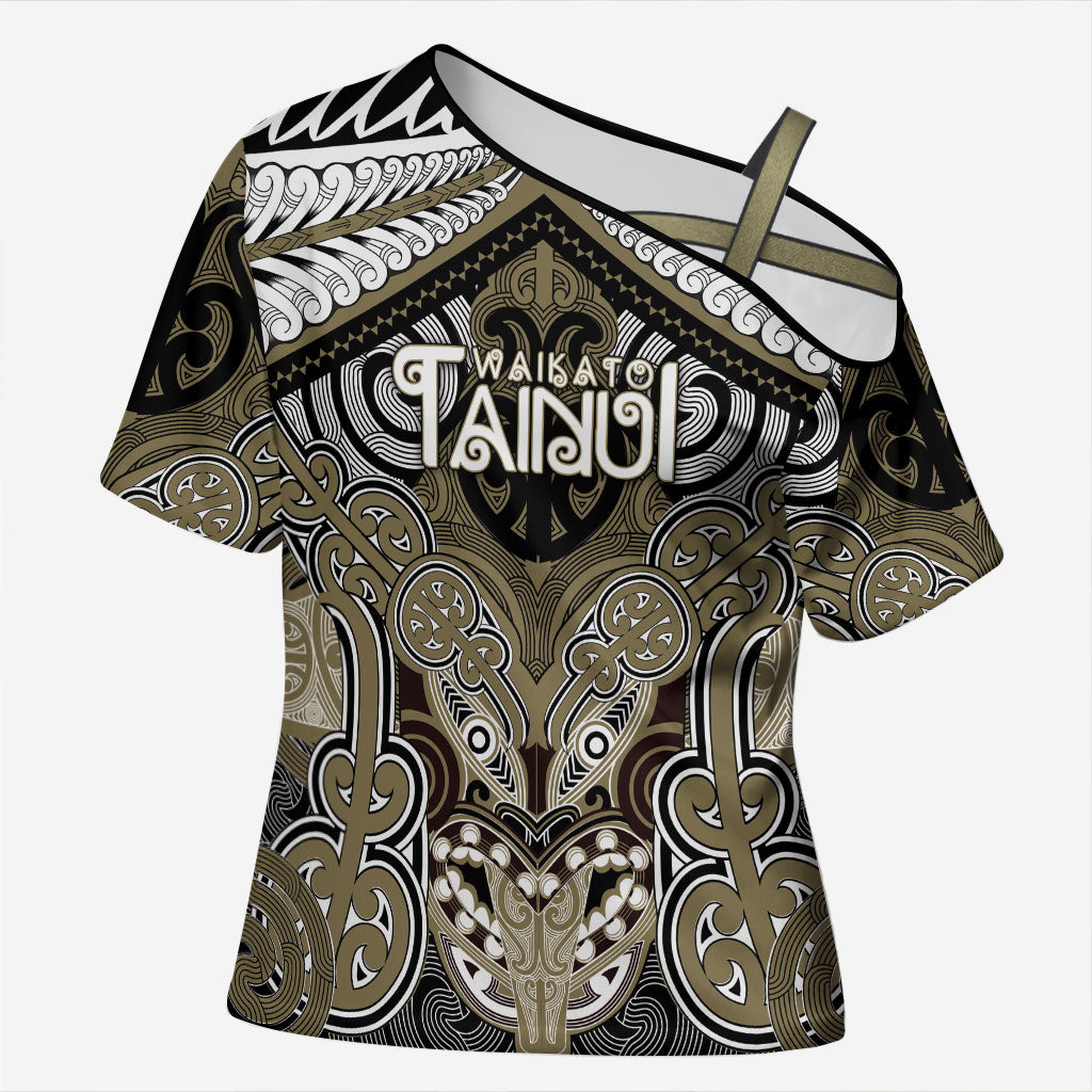 Aotearoa Iwi Waikato Tainui Personalised Cross Shoulder Shirt Maori Kowhaiwhai Pattern