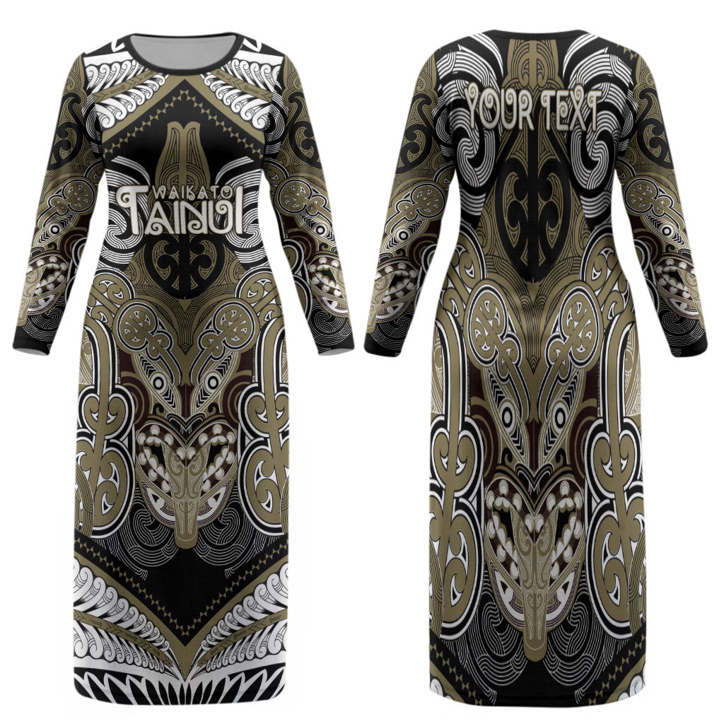 Aotearoa Iwi Waikato Tainui Personalised Family Matching Long Sleeve Bodycon Dress and Hawaiian Shirt Maori Kowhaiwhai Pattern