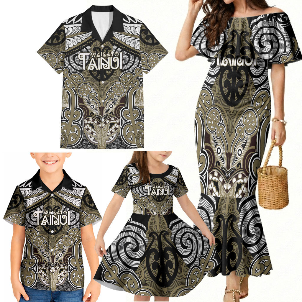 Aotearoa Iwi Waikato Tainui Personalised Family Matching Mermaid Dress and Hawaiian Shirt Maori Kowhaiwhai Pattern