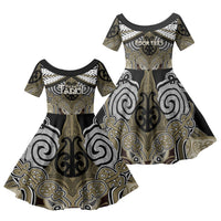 Aotearoa Iwi Waikato Tainui Personalised Family Matching Off The Shoulder Long Sleeve Dress and Hawaiian Shirt Maori Kowhaiwhai Pattern