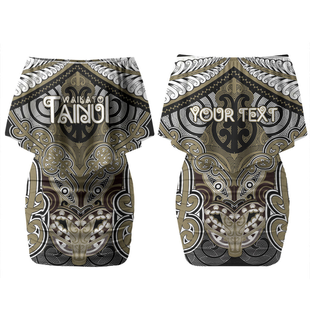 Aotearoa Iwi Waikato Tainui Personalised Family Matching Off Shoulder Short Dress and Hawaiian Shirt Maori Kowhaiwhai Pattern