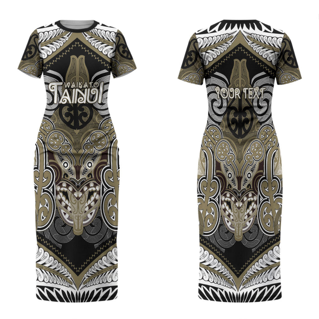 Aotearoa Iwi Waikato Tainui Personalised Family Matching Short Sleeve Bodycon Dress and Hawaiian Shirt Maori Kowhaiwhai Pattern