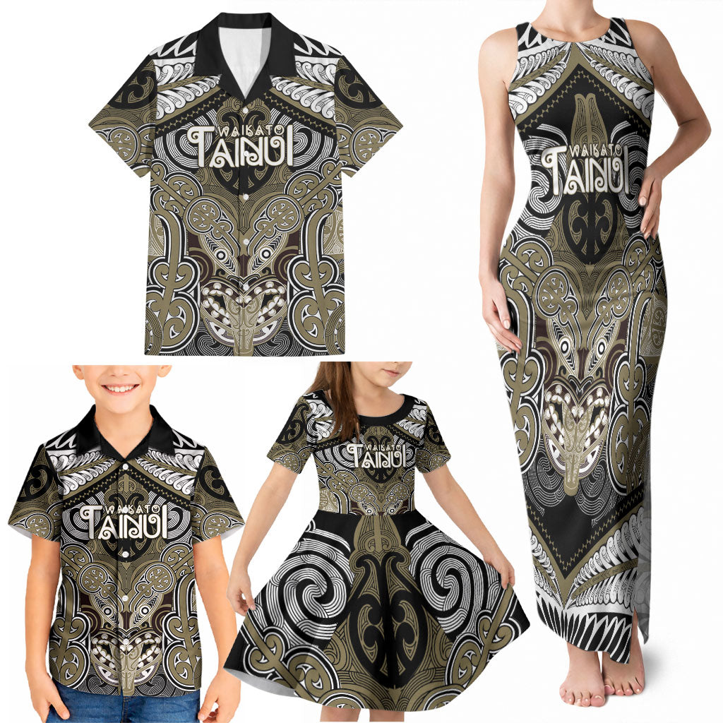 Aotearoa Iwi Waikato Tainui Personalised Family Matching Tank Maxi Dress and Hawaiian Shirt Maori Kowhaiwhai Pattern