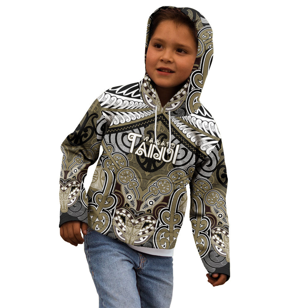 Aotearoa Iwi Waikato Tainui Personalised Kid Hoodie Maori Kowhaiwhai Pattern