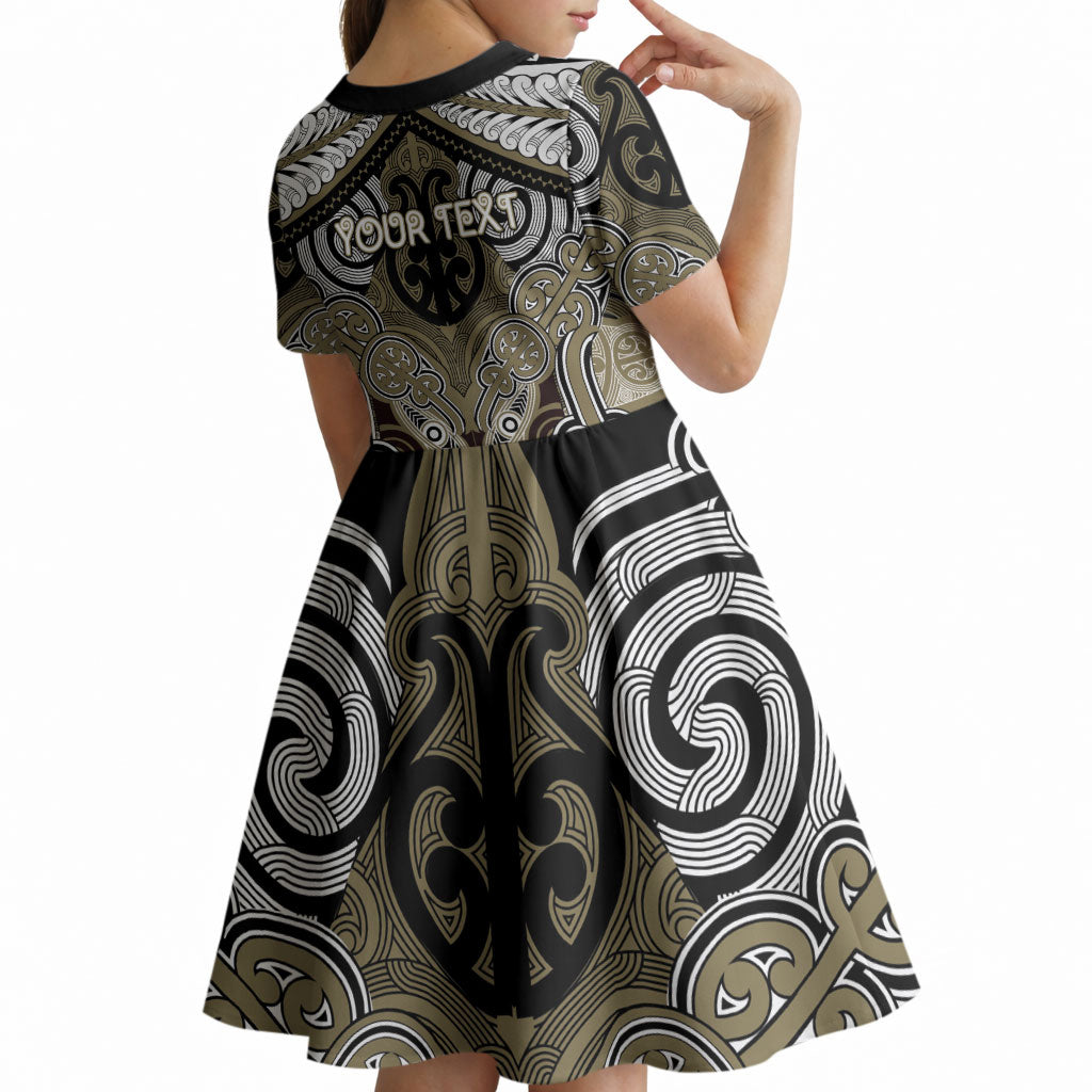 Aotearoa Iwi Waikato Tainui Personalised Kid Short Sleeve Dress Maori Kowhaiwhai Pattern