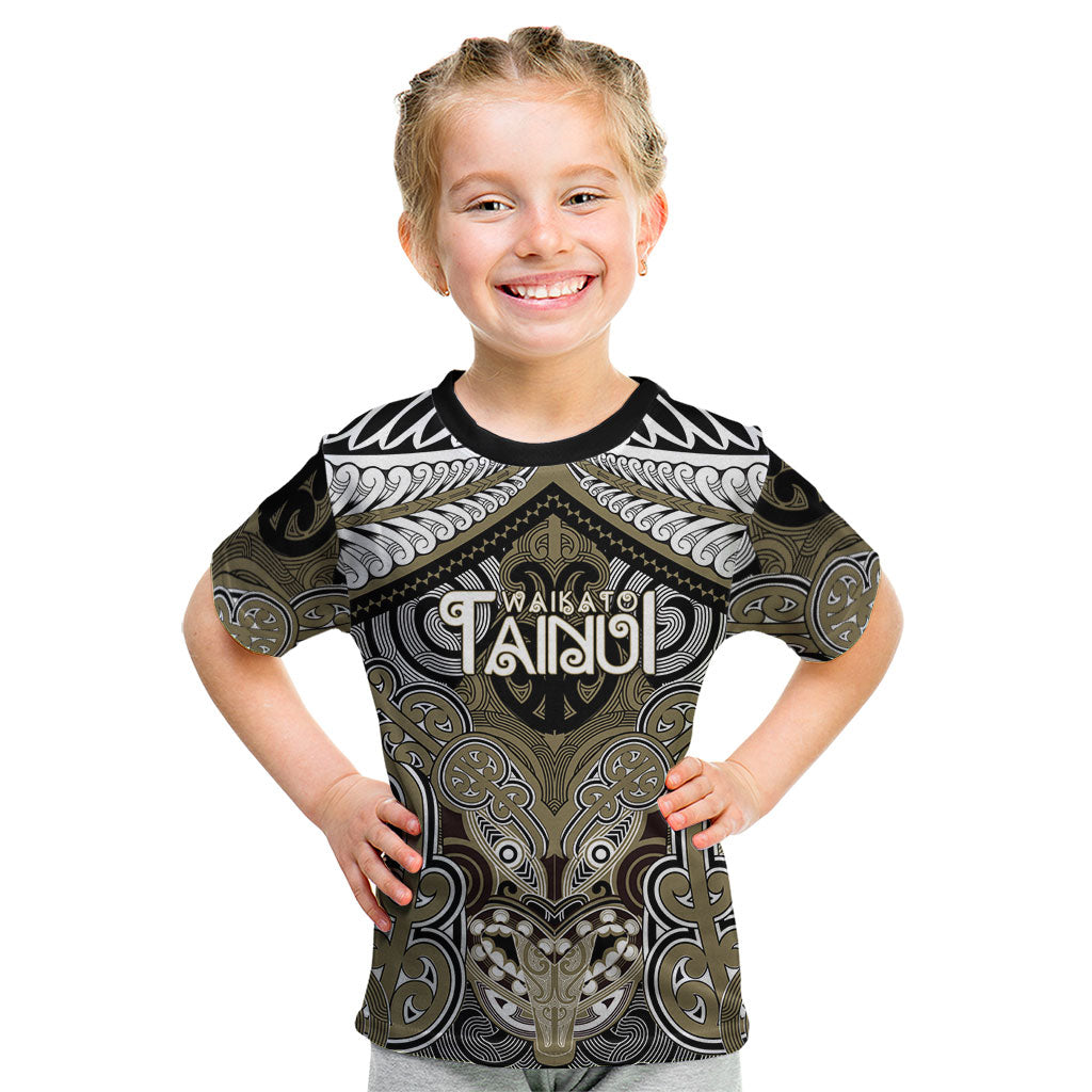 Aotearoa Iwi Waikato Tainui Personalised Kid T Shirt Maori Kowhaiwhai Pattern