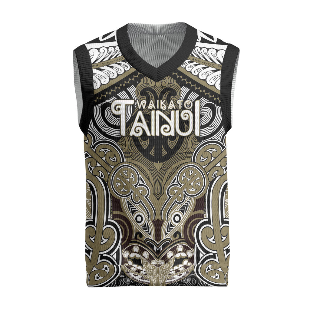 Aotearoa Iwi Waikato Tainui Personalised Christmas Knitted V-Neck Vest Maori Kowhaiwhai Pattern