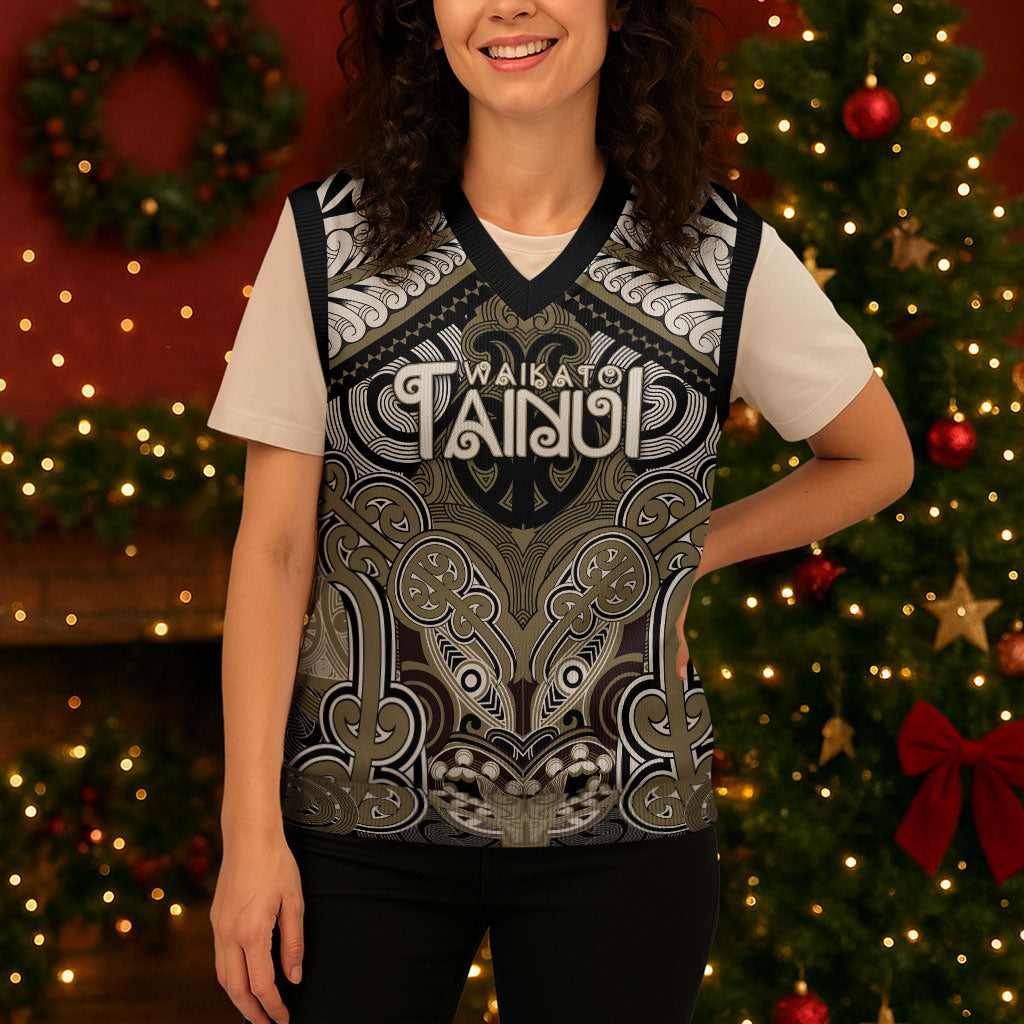 Aotearoa Iwi Waikato Tainui Personalised Christmas Knitted V-Neck Vest Maori Kowhaiwhai Pattern