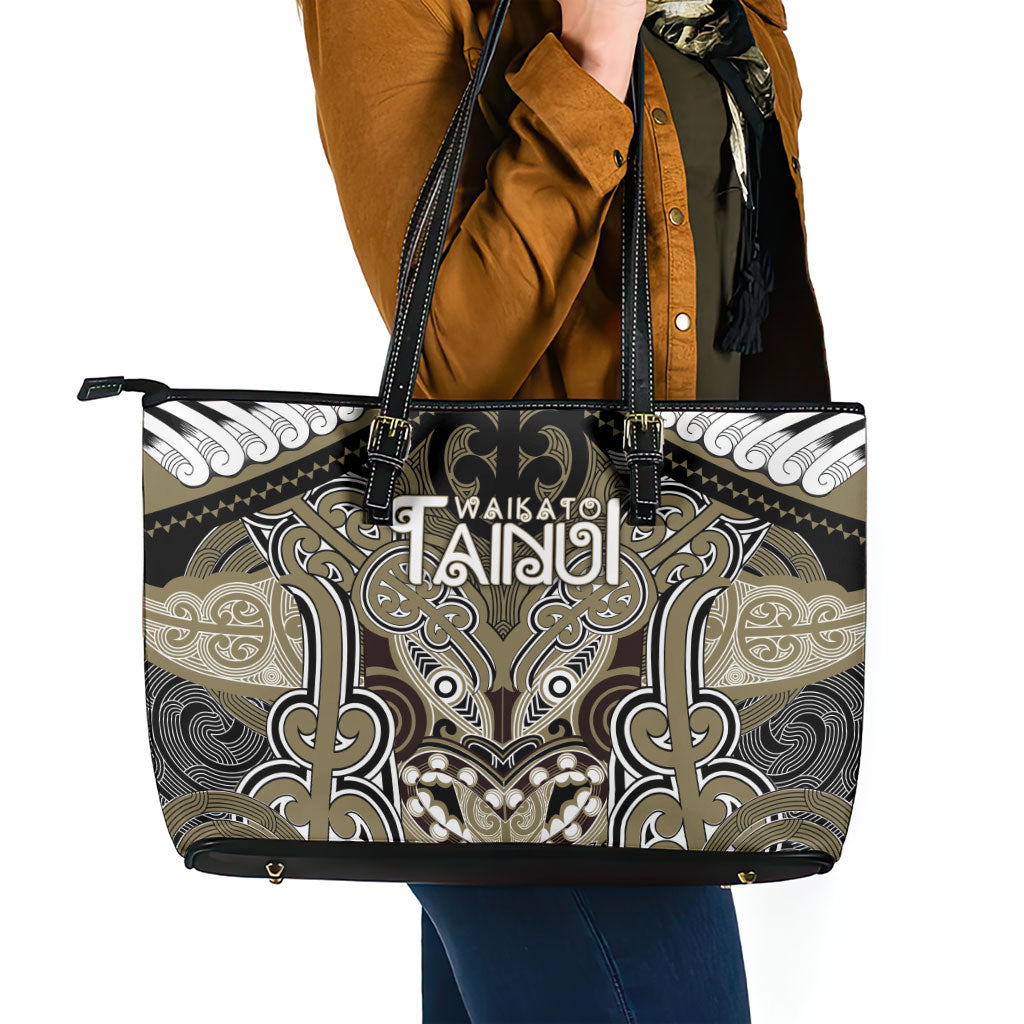 Aotearoa Iwi Waikato Tainui Leather Tote Bag Maori Kowhaiwhai Pattern