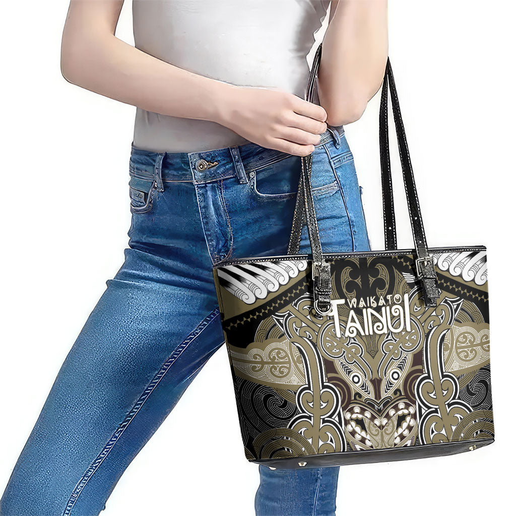 Aotearoa Iwi Waikato Tainui Leather Tote Bag Maori Kowhaiwhai Pattern