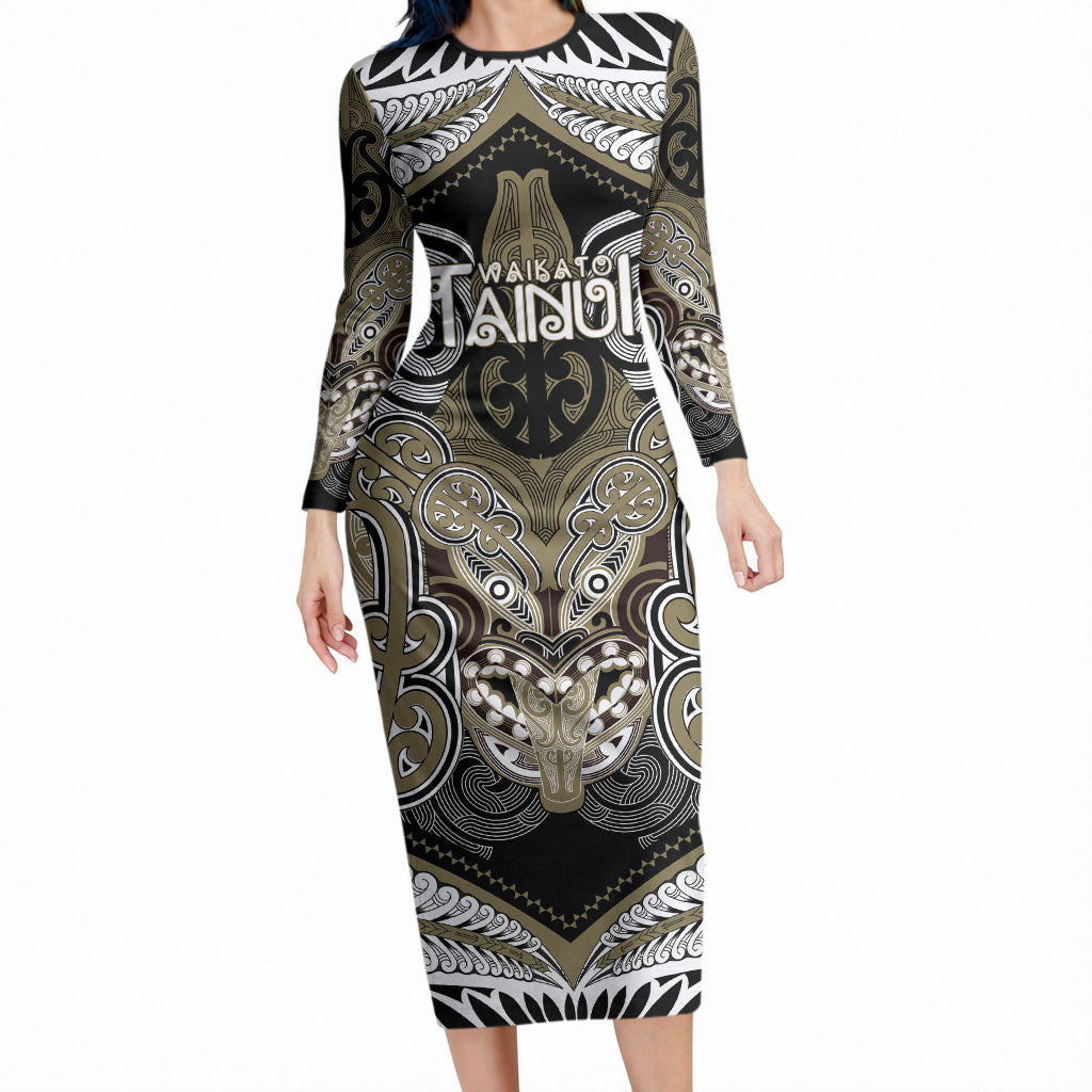 Aotearoa Iwi Waikato Tainui Personalised Long Sleeve Bodycon Dress Maori Kowhaiwhai Pattern