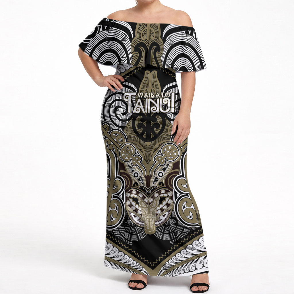 Aotearoa Iwi Waikato Tainui Personalised Off Shoulder Maxi Dress Maori Kowhaiwhai Pattern